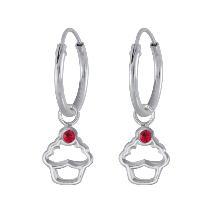 Joy|S - Zilveren cupcake bedel oorbellen rood kristal oorringen