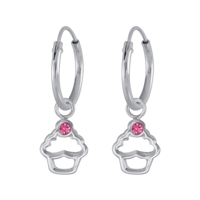 Joy|S - Zilveren cupcake bedel oorbellen roze kristal oorringen