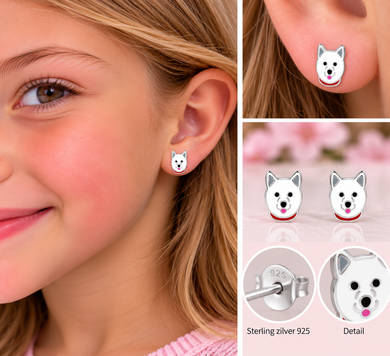 Joy|S - Zilveren Husky hond oorbellen - 6 x 9 mm