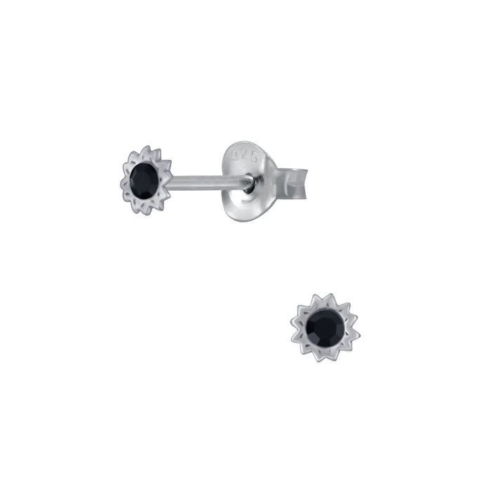 Joy|S - Zilveren mini kinderoorknopjes - 3 mm - sun zwart