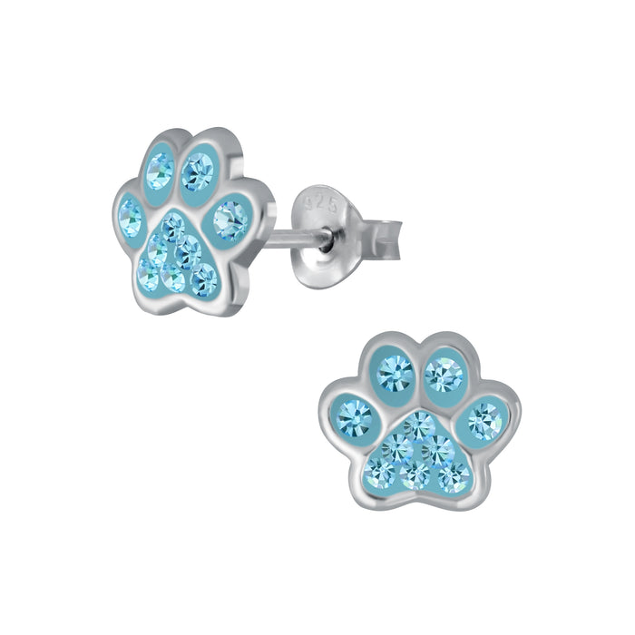Joy|S - Zilveren kat hond dieren poot oorbellen 8 mm kristal aqua blauw