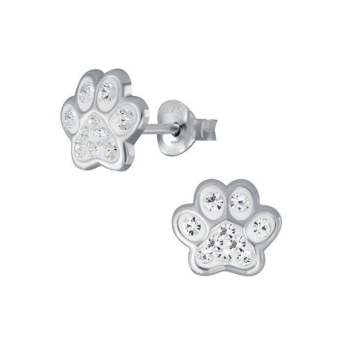 Joy|S - Zilveren kat hond dieren poot oorbellen 8 mm kristal