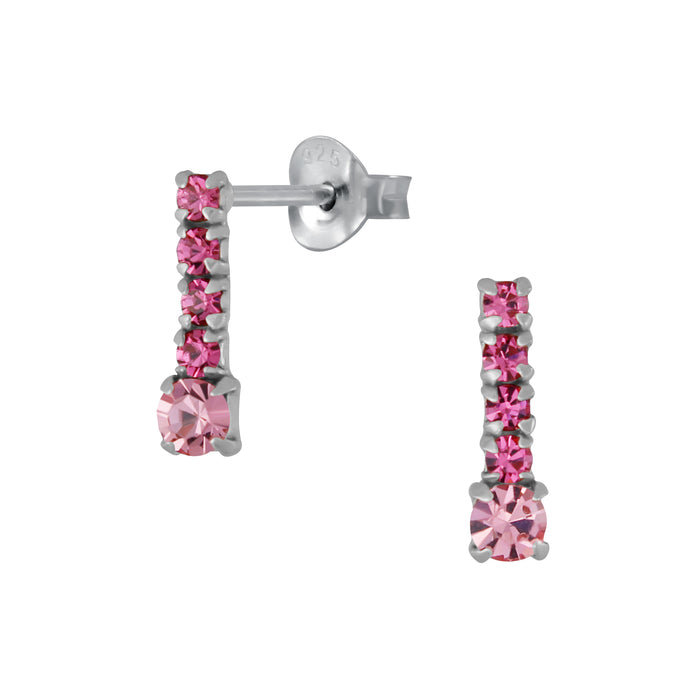 Joy|S - Zilveren bar/ staaf oorbellen - roze kristal