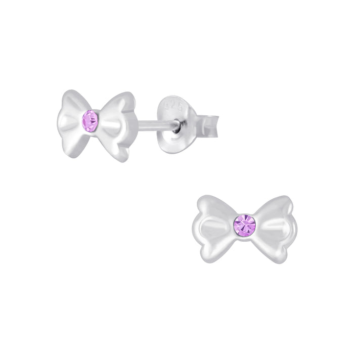 Joy|S - Zilveren strikje oorbellen - 7 x 4 mm - kristal paars
