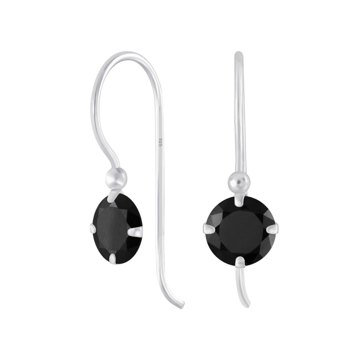 Joy|S - Zilveren classic oorbellen - oorhangers - zirkonia rond - zwart