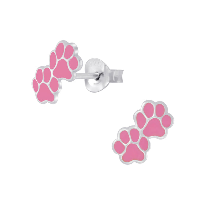 Joy|S - Zilveren dierenpoot oorbellen 9 x 5 mm kat hond poot roze