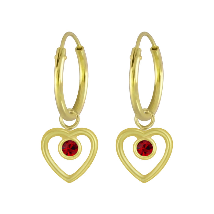 Joy|S - Zilveren hartje bedel oorbellen kristal rood - goudplating oorringen