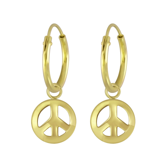 Joy|S - Zilveren Peace bedel oorbellen - goudplating - oorringen