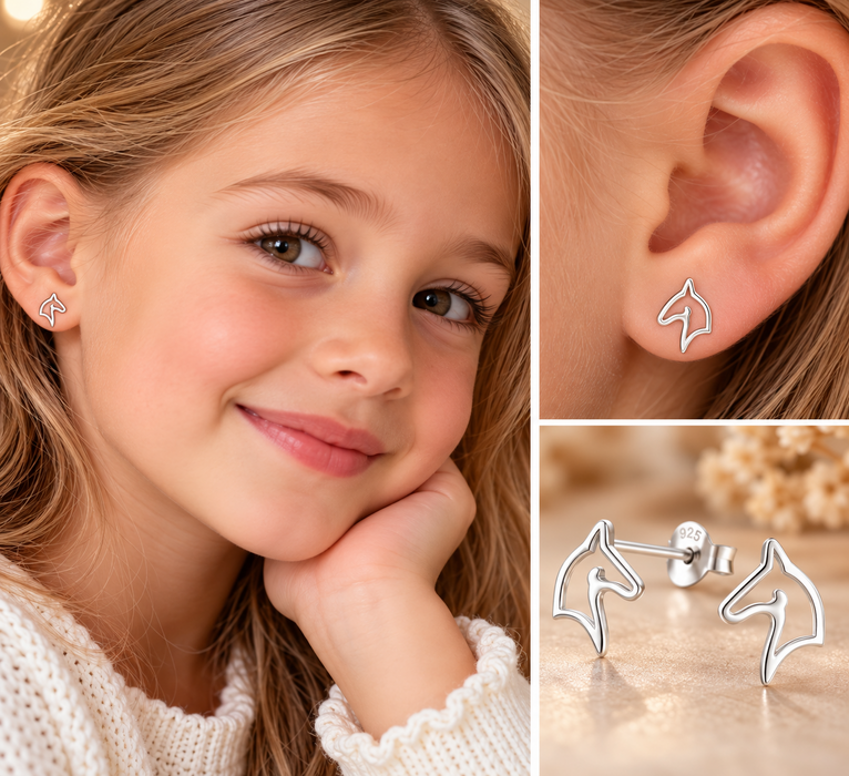 Joy|S - Zilveren paard oorbellen - paardenhoofd - 7 x 11 mm