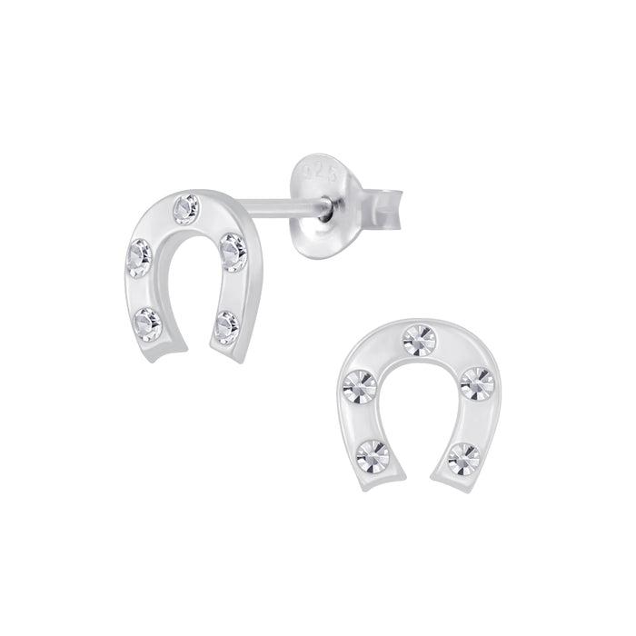 Joy|S - Zilveren hoefijzer oorbellen - 7 mm - kristal