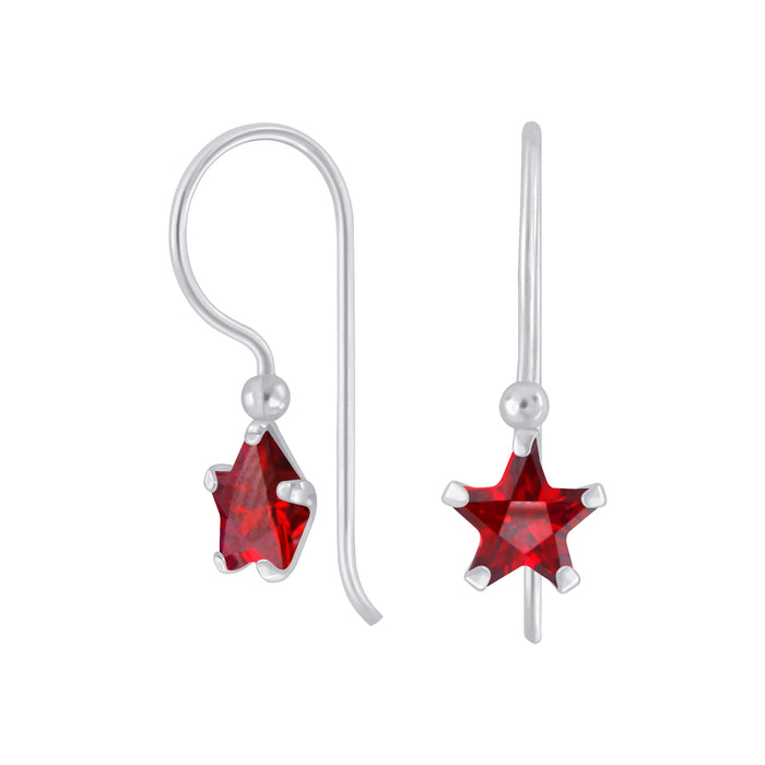 Joy|S - Zilveren classic ster oorhangers rood zirkonia oorbellen