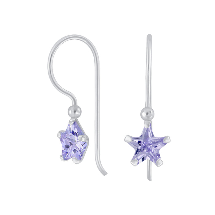 Joy|S - Zilveren classic ster oorhangers lavendel zirkonia oorbellen
