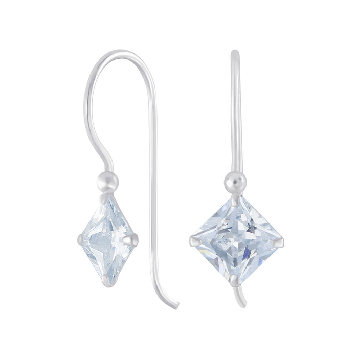 Joy|S - Zilveren square ruit oorhangers - zirkonia - oorbellen