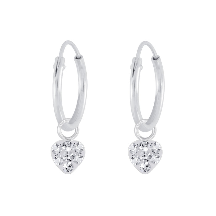 Joy|S - Zilveren oorringen met hartje bedel 4 mm wit kristal