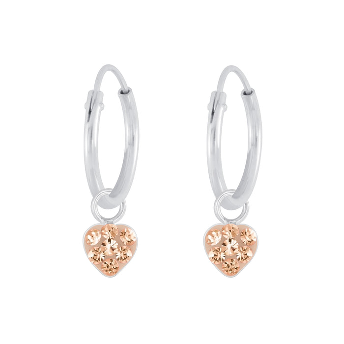 Joy|S - Zilveren oorringen met hartje bedel 4 mm peach roze kristal
