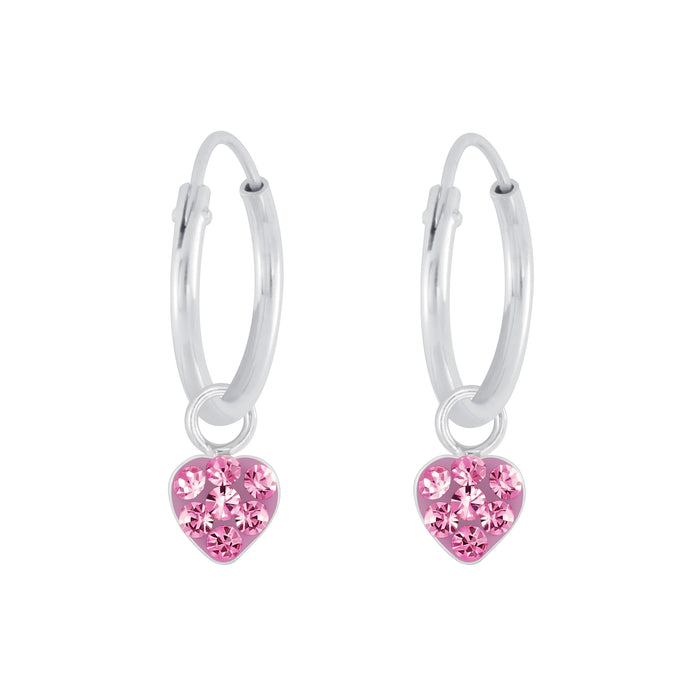 Joy|S - Zilveren oorringen met hartje bedel 4 mm roze kristal