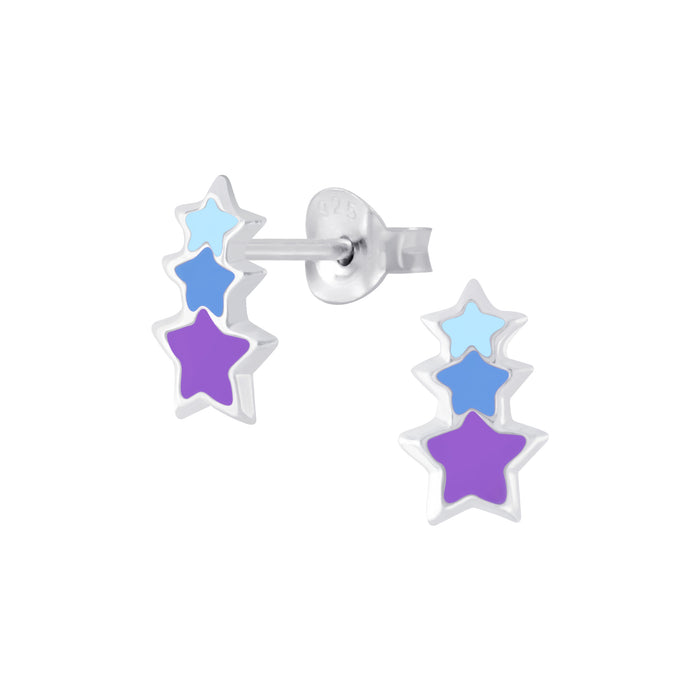 Joy|S - Zilveren oorbellen ster blauw -  3 sterren