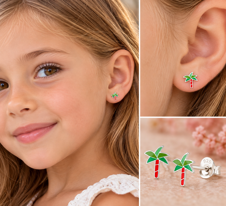 Joy|S - Zilveren palmboom oorbellen 6 mm - tropische boom