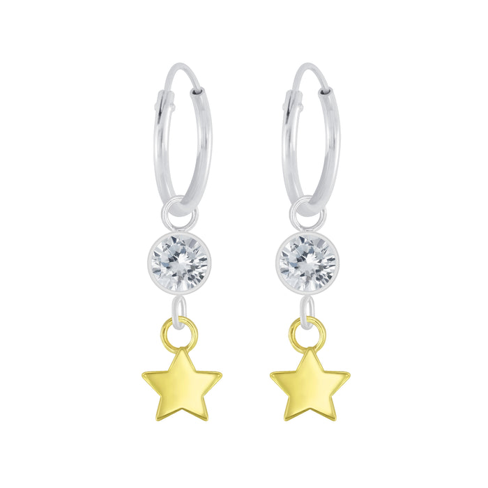 Joy|S - Zilveren bedel oorbellen kristal met ster goudplating