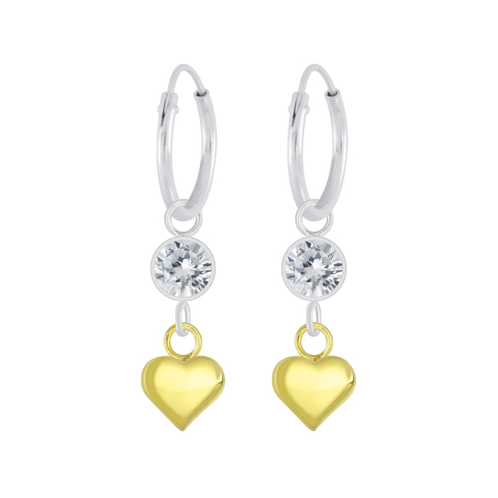 Joy|S - Zilveren bedel oorbellen kristal met hartje goudplating