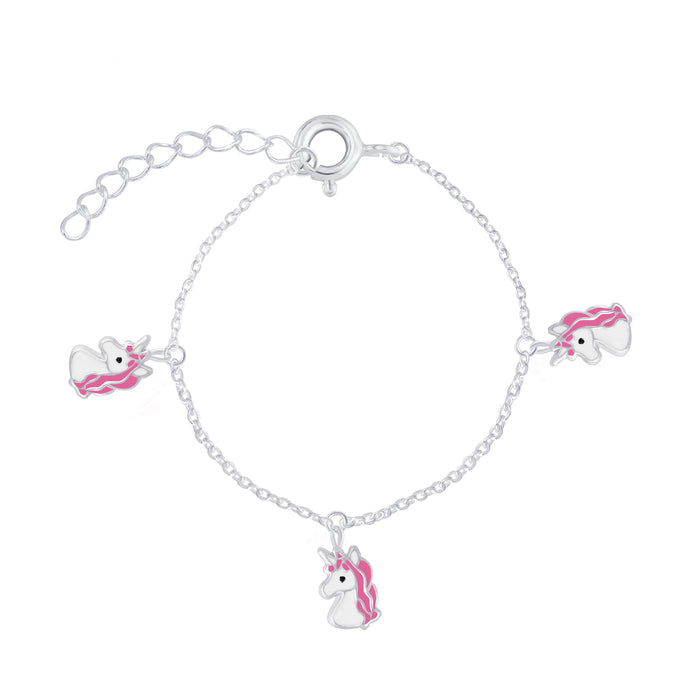 Joy|S - Zilveren eenhoorn bedel armband roze unicorn 14 cm + 2 cm