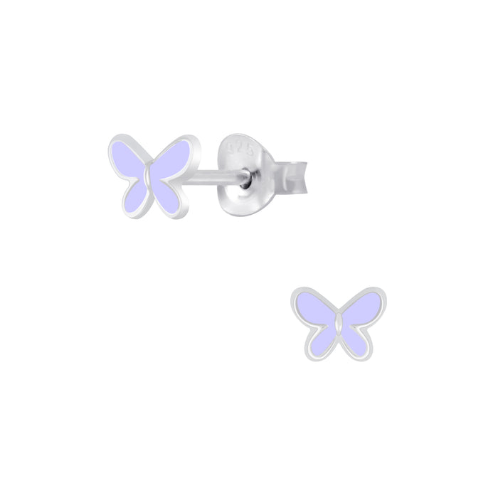 Joy|S - Zilveren petit vlinder oorbellen - paars - 6 x 5 mm