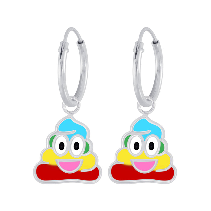 Joy|S - Zilveren Poo emoji bedel oorbellen