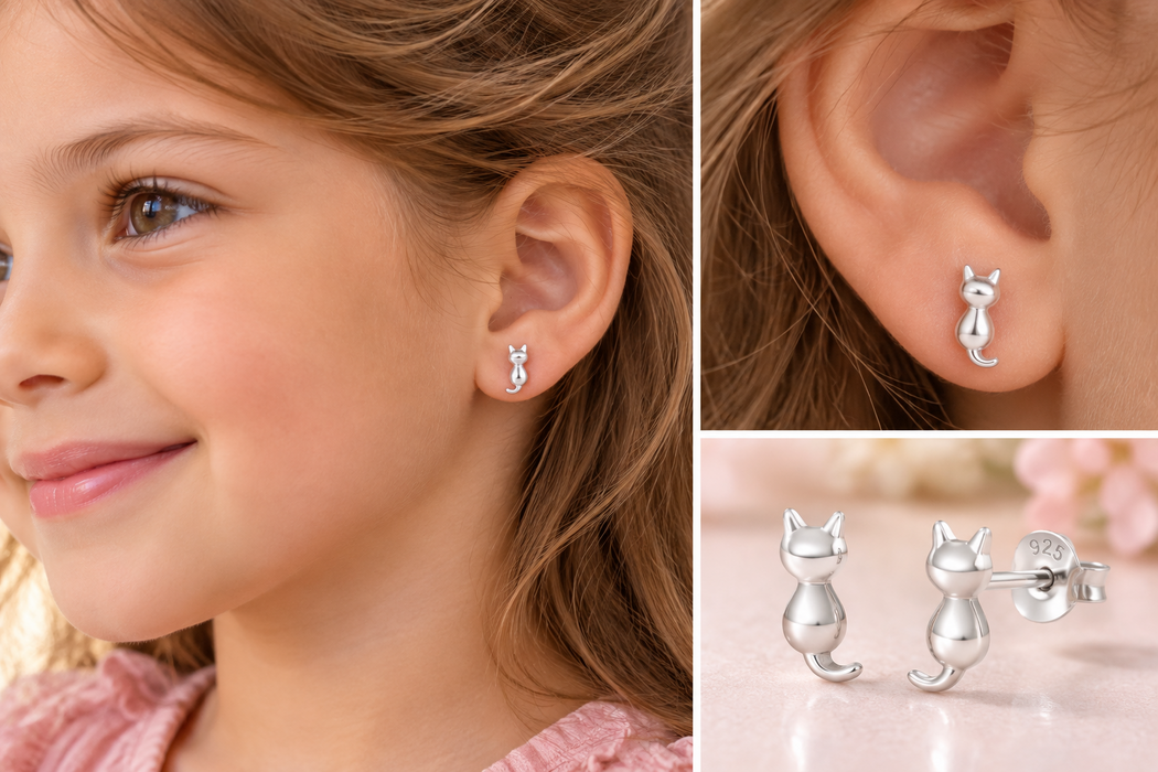 Joy|S - Zilveren kat poes oorbellen 5 x 10 mm
