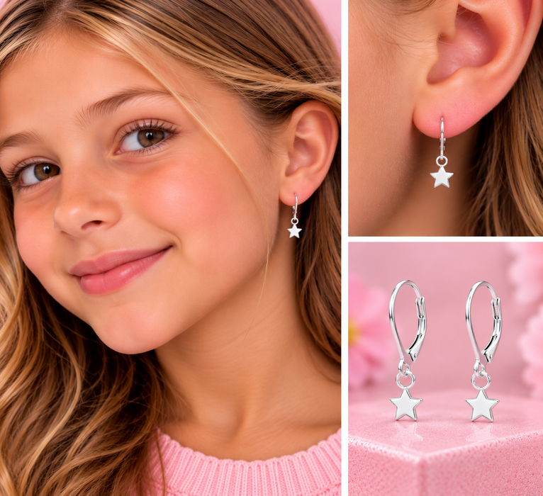 Joy|S - Zilveren ster bedel oorbellen - brisure / leverback sluiting - sterling zilver 925