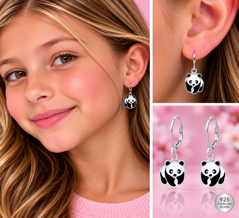 Joy|S - Zilveren Panda bedel oorbellen - brisure / leverback sluiting - sterling zilver 925