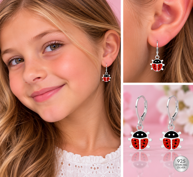 Joy|S - Zilveren lieveheersbeestje oorbellen - rood zilver - brisure / leverback sluiting - sterling zilver 925