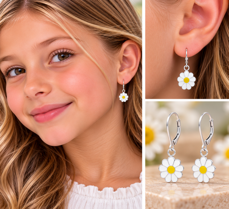 Joy|S - Zilveren bloem bedel oorbellen - madeliefje met brisure / leverback sluiting - sterling zilver 925