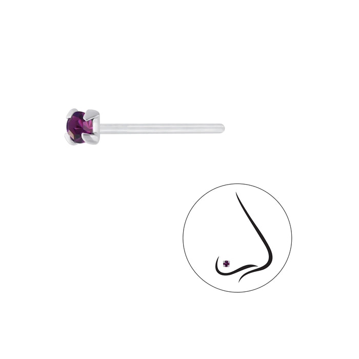 Joy|S - Zilveren petit neuspiercing kristal rond 2.5 mm paars 2 stuks
