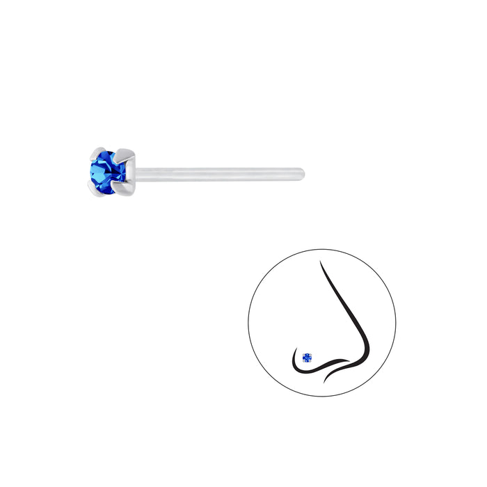 Joy|S - Zilveren petit neuspiercing kristal rond 2.5 mm saffier blauw 2 stuks