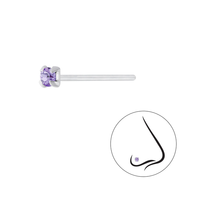 Joy|S - Zilveren petit neuspiercing kristal rond 2.5 mm lila 2 stuks