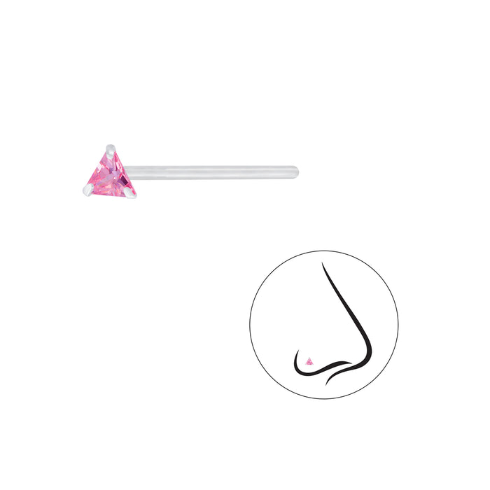 Joy|S - Zilveren neuspiercing driehoek 3 mm zirkonia roze 2 stuks