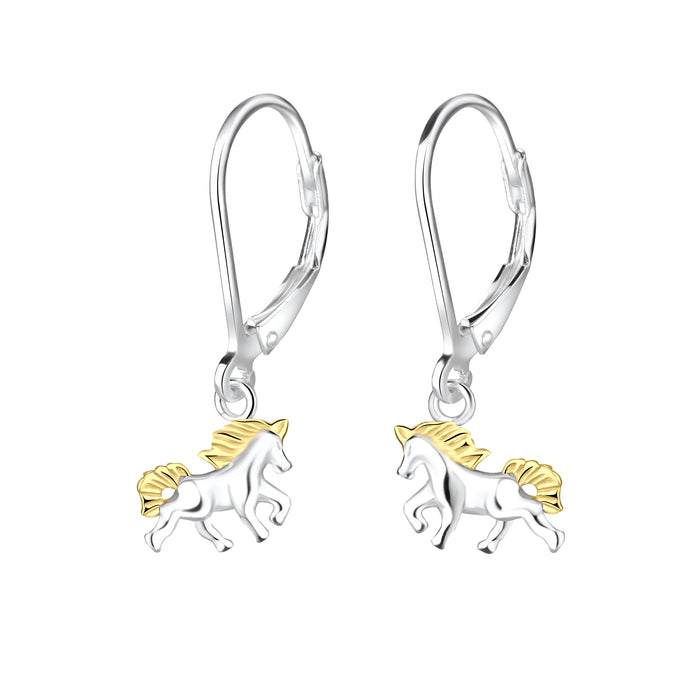 Joy|S - Zilveren Paard oorbellen - leverback sluiting - goldplated manen en staart