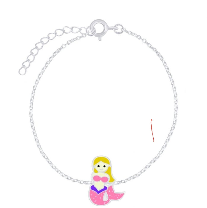 Joy|S - Zilveren zeemeermin armband 14 cm + 3 Mermaid glitter roze