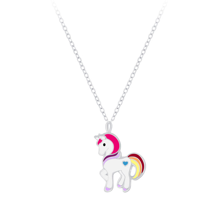 Joy|S - Zilveren pony hanger met ketting - eenhoorn - 10 x 14 mm