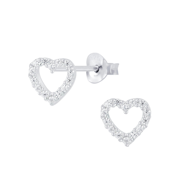 Joy|S - Zilveren elegante hartjes oorbellen 8 mm zirkonia