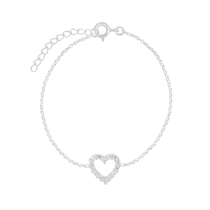 Joy|S - Zilveren hartje armband - 15 cm + 3 cm - zirkonia