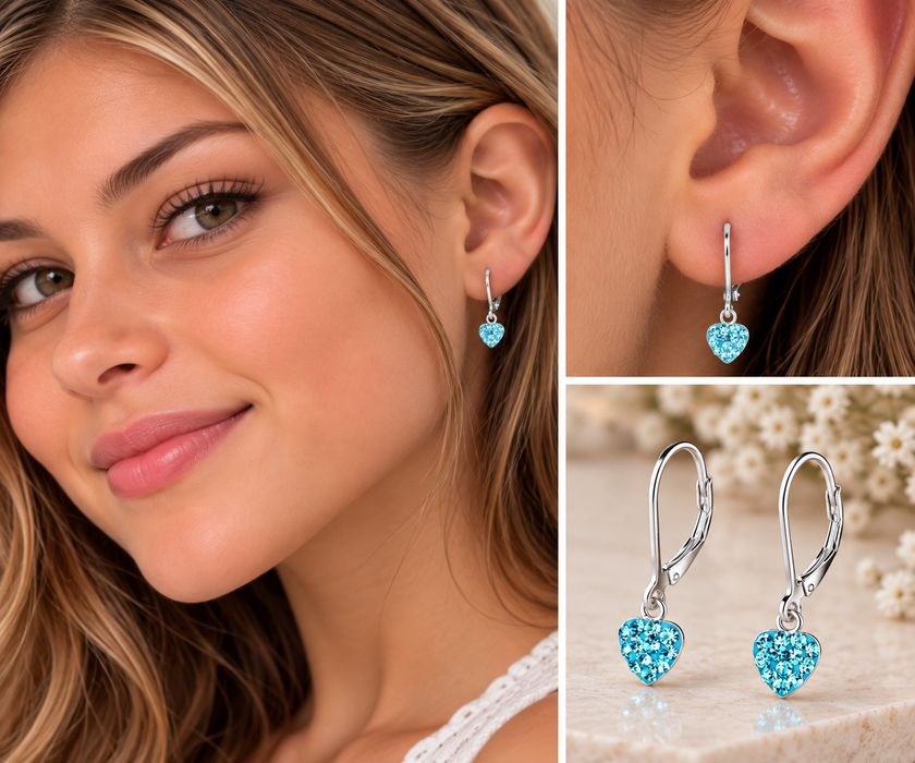 Joy|S - Zilveren hartje oorbellen - blauw kristal - brisure / leverback sluiting - hartjes bedel - sterling zilver 925