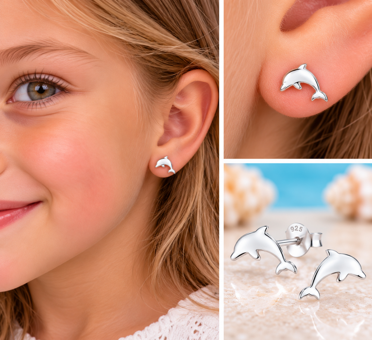 Joy|S - Zilveren dolfijn oorbellen - 11 x 8 mm - egaal - sterling zilver 925 - dolfijn oorknoppen - kinderoorbellen