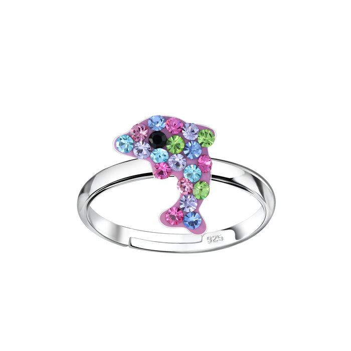 Joy|S - Zilveren dolfijn ring verstelbaar - multicolor