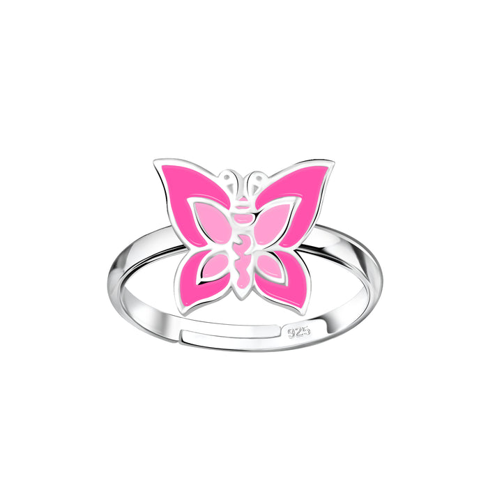 Joy|S - Zilveren vlinder ring - verstelbaar - roze - sterling zilver 925