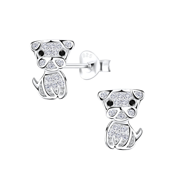 Joy|S - Zilveren hond oorbellen - zirkonia - 7 x 10 mm - gehodineerd
