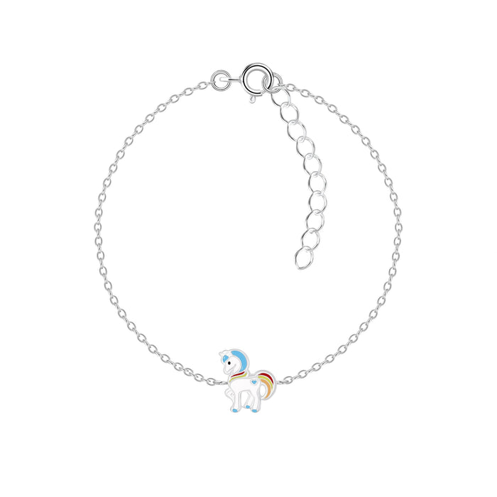 Joy|S - Zilveren Pony armband 14 cm + 3 - unicorn / 7x 10 mm eenhoorn armband